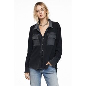 Cotton Citizen‎ Bronx Unisex Shirt Jacket Shacket Black Blue Ombre Distressed S